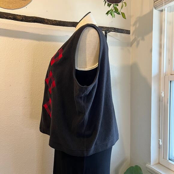 Black Plush Soft Plaid Patchwork Snap Button Sweater Vest Top Size 3X Holiday - Picture 2 of 11